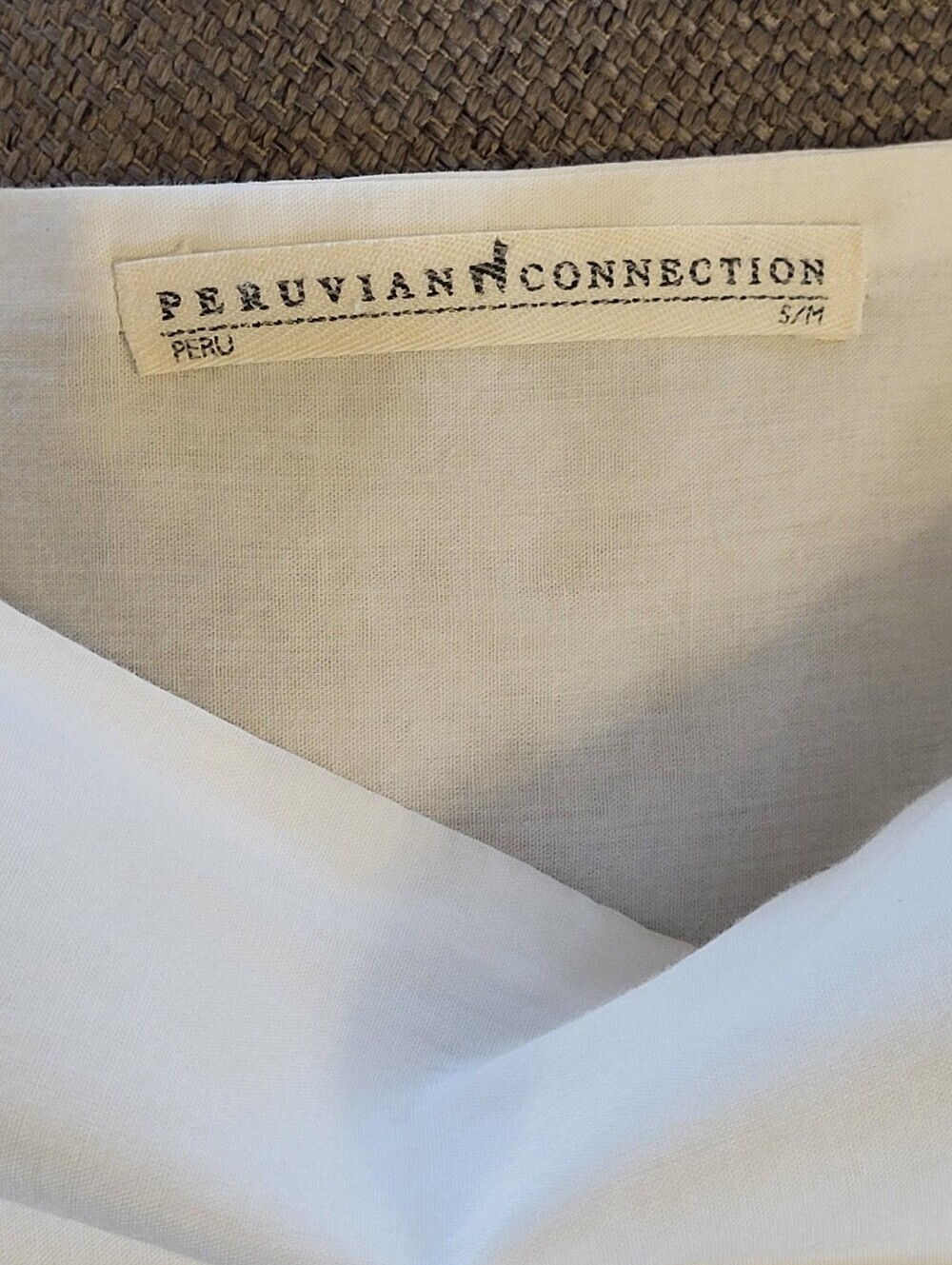 Peruvian Connection S/M White Cotton Poplin Babydoll Blouse - Picture 8 of 8